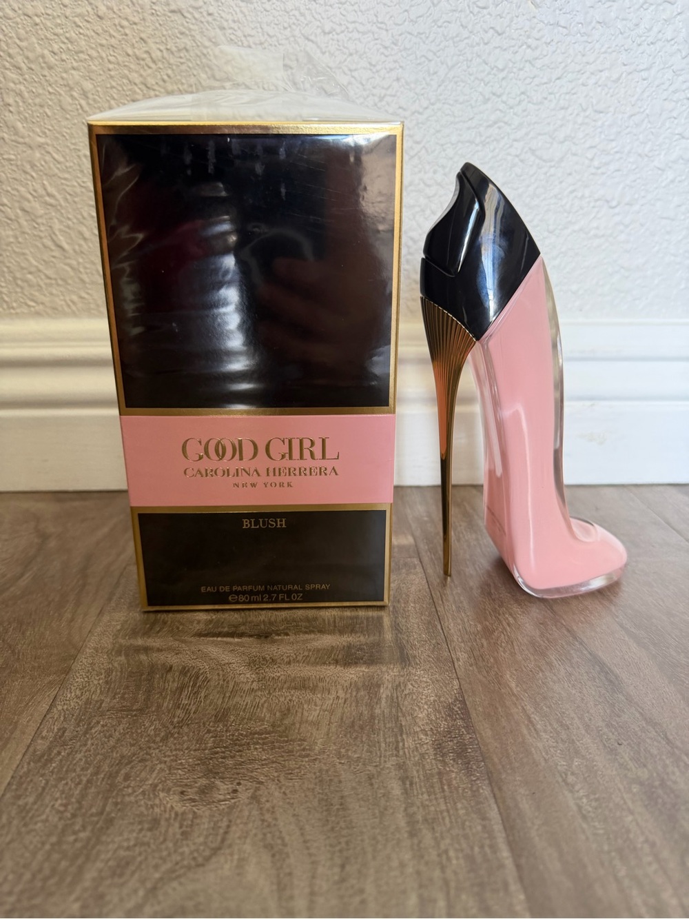Carolina Herrera Good Girl Blush Heel Bottle in Pink and Black with Gold Heel